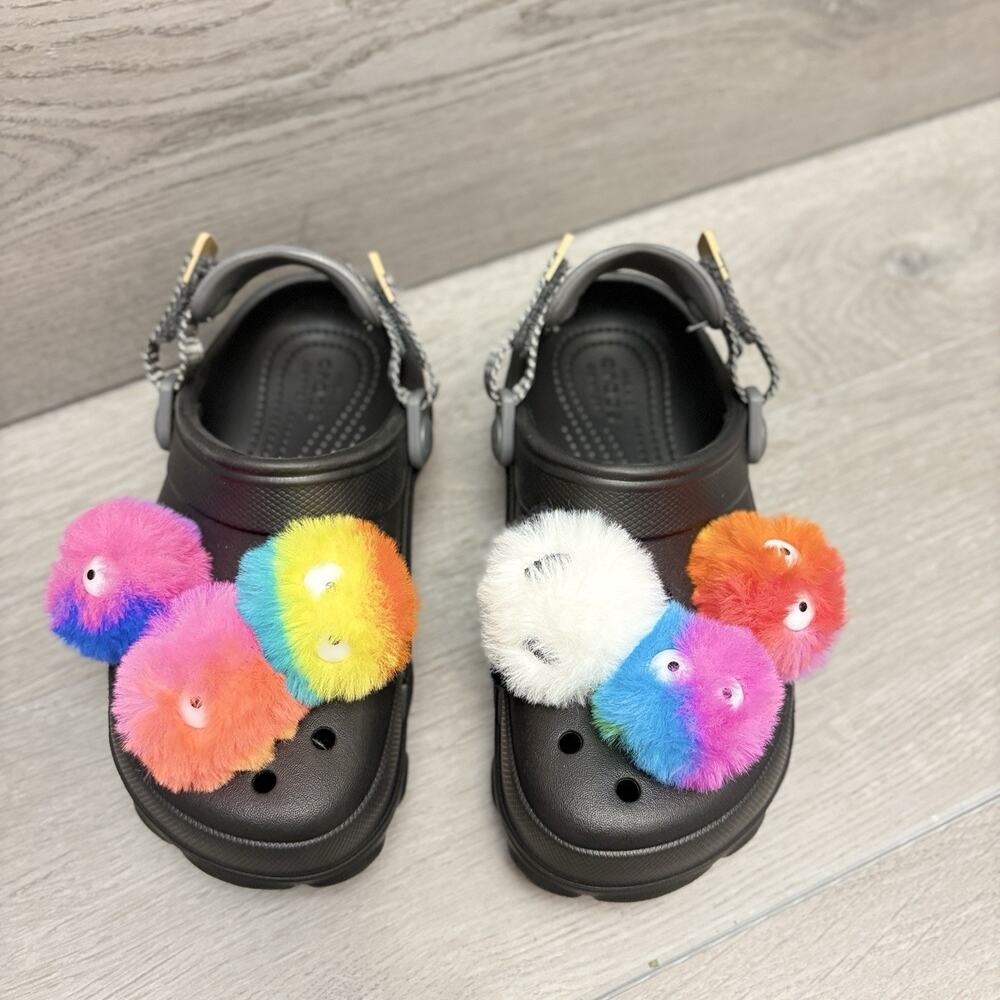 CROCS Classic All Terrain Clog Fuzzy Puff Characters Jibbitz™ Black Size 13C